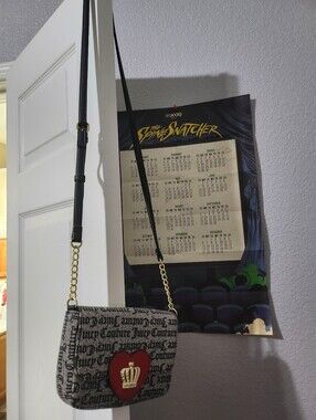 Juicy Couture Gray Logo Crossbody with Red Heart and Gold Crown